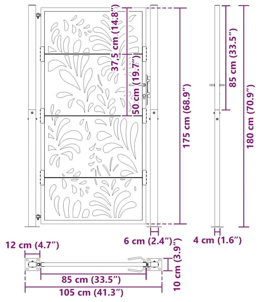 Portão de jardim 105x180 cm projeto de onda de aço preto