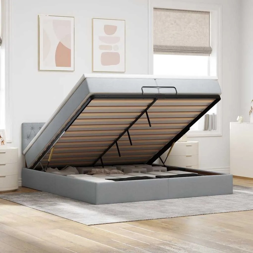 vidaXL Estrutura de cama otomana com colchão 200x200 cm cinzento-claro