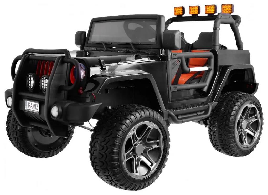 Jipe elétrico para Crianças 24V 4x4 2 Lugares The Monster Jeep Rodas de EVA, Assento de couro Preto