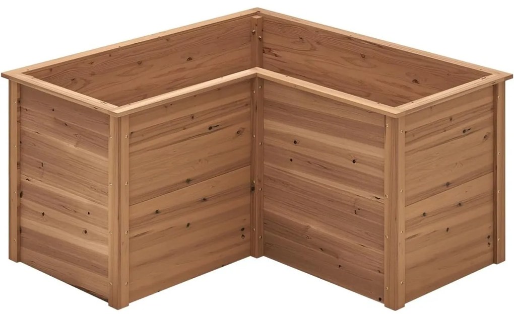 Floreira elevada de jardim 120 × 120 × 63 cm em forma de L em madeira de abeto com fundo aberto Pintura DIY Castanho