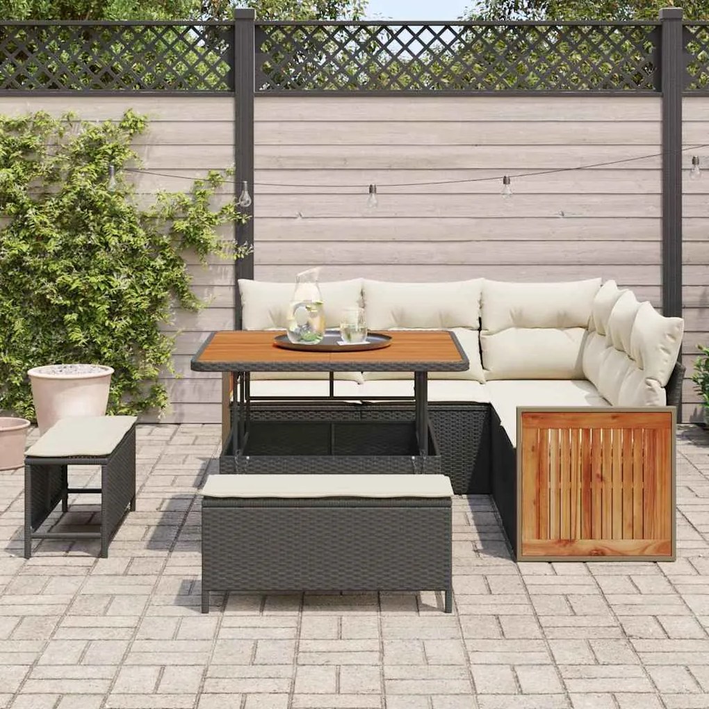 Conjunto de Sofá de Jardim 8 Peças com Almofadas Preto Rattan Sintétic