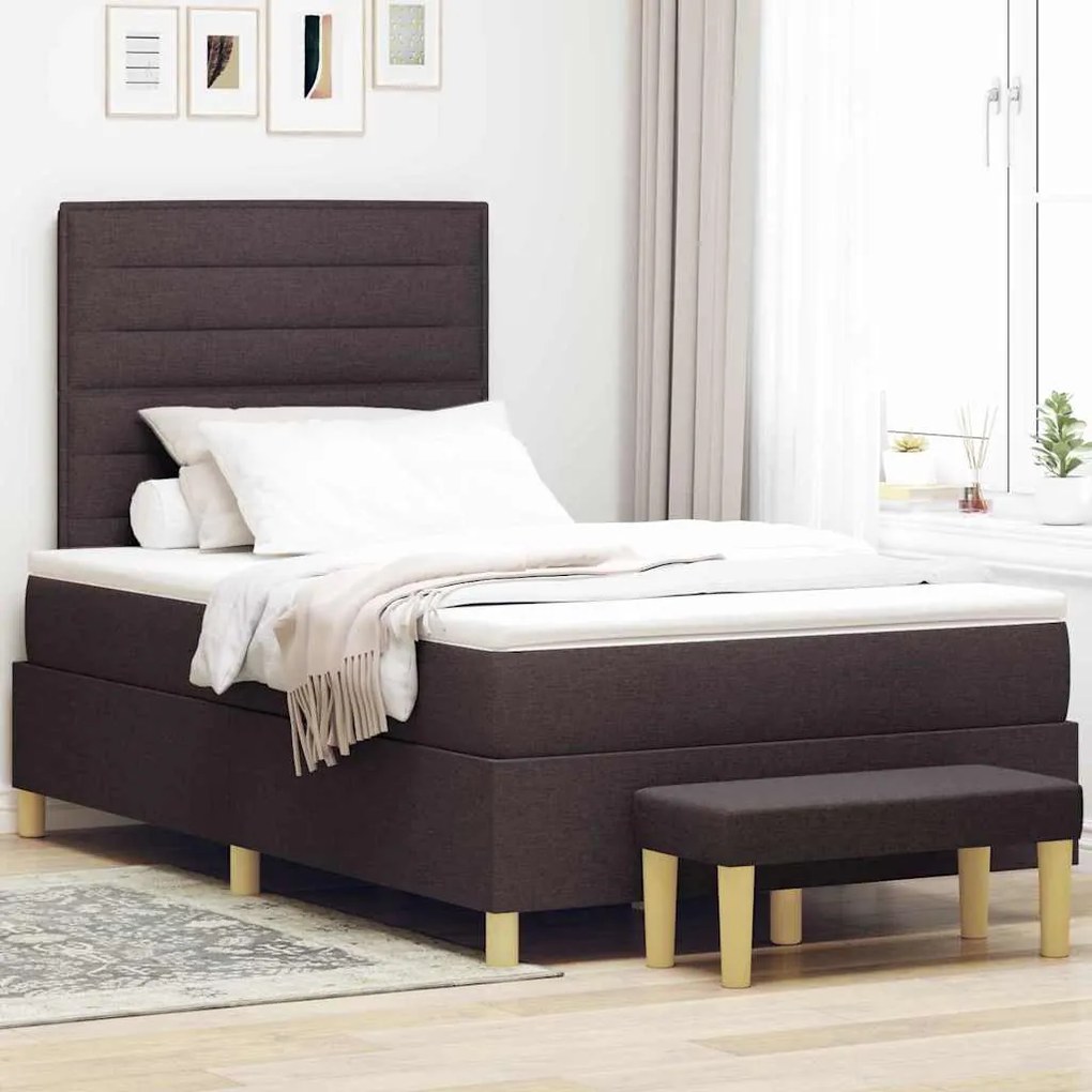 Cama Box com Colchão e Banco Marrom Escuro 120x190 cm Tecido