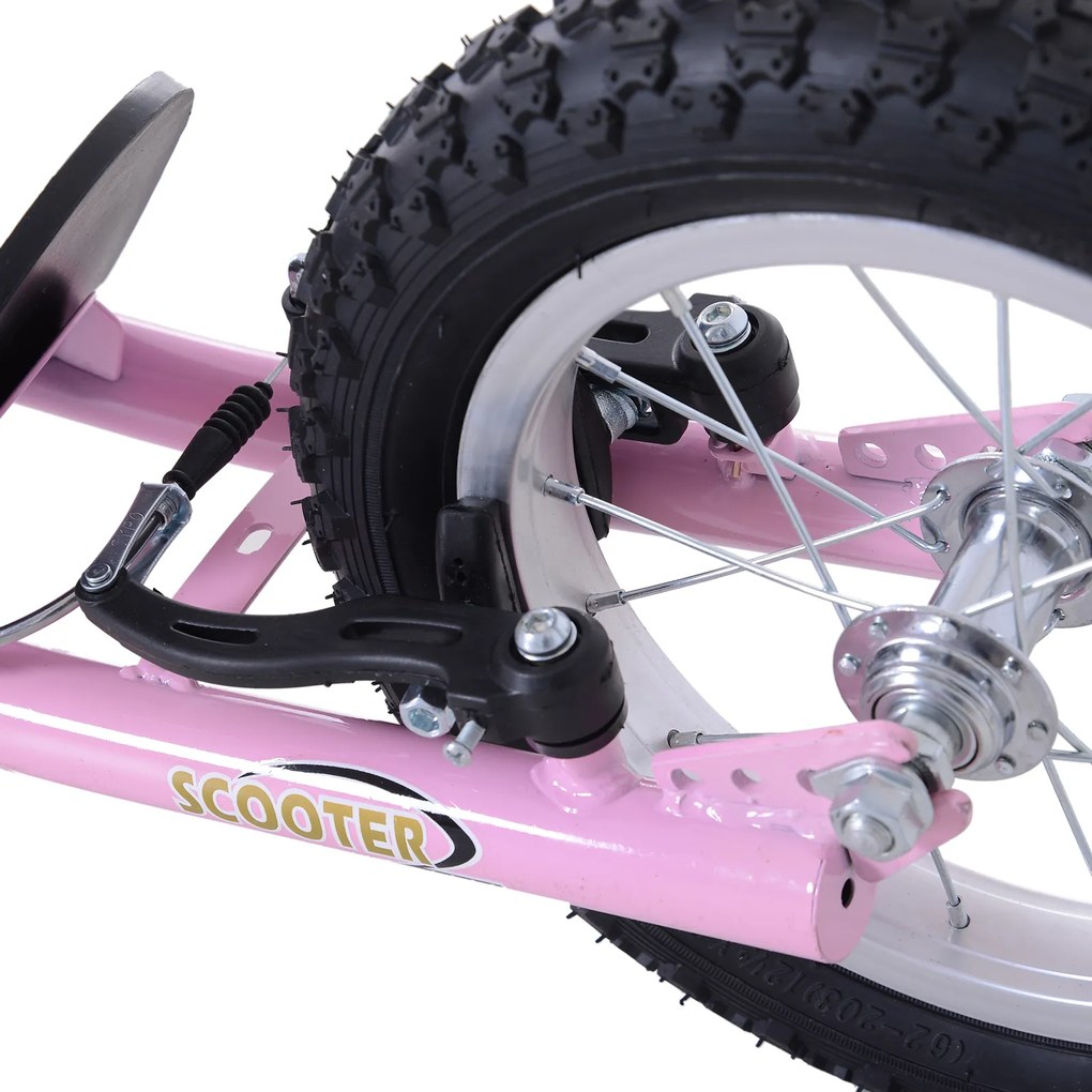 HOMCOM Trotinete para Crianças acima de 5 anos Scooter de 2 Rodas Grandes com Duplo Freio e Guidão Ajustável em Altura Adolecentes Adultos 125x58x92-100cm Rosa