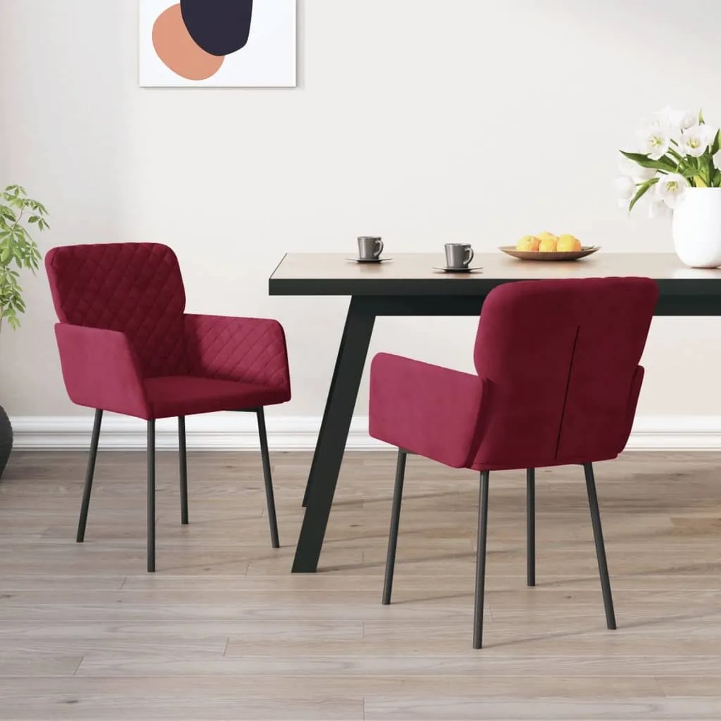 Cadeiras de jantar 2 pcs veludo vermelho tinto