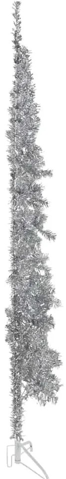 Meia árvore de Natal fina com suporte 210 cm prateado