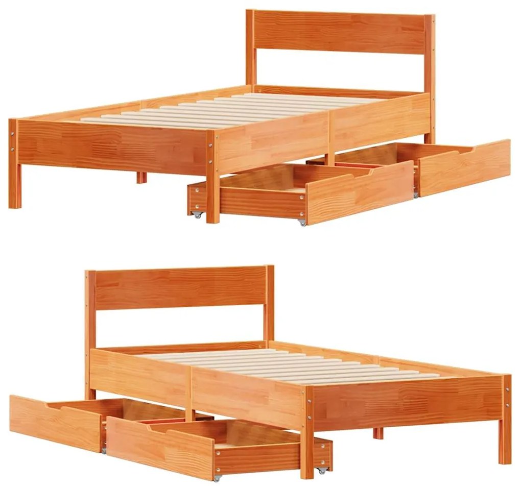 Cama sem colchão 90x200 cm pinho maciço castanho-mel