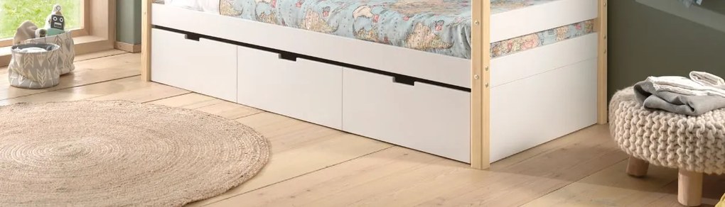 Cama infantil MARGRIT (90 x 200 cm) + Estrado + gaveta inferior Natural / Branca