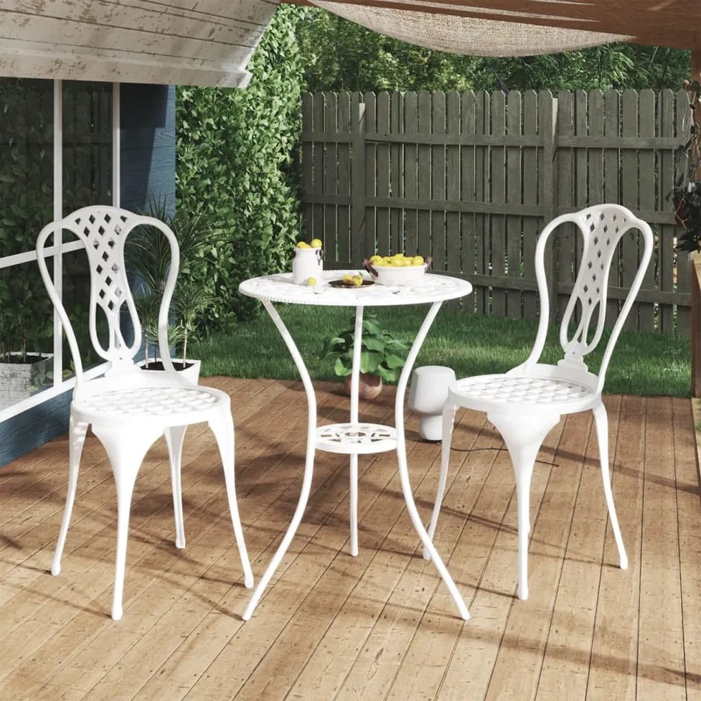 317752 vidaXL 3 pcs conjunto de bistrô alumínio fundido branco