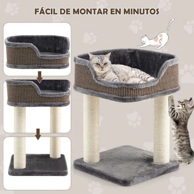 Arranhador para gatos com plataforma de pelúcia e poste de arranhar Árvore de arranhar para gatos para relaxar, descontrair e dormir 35 x 35 x 50 cm C