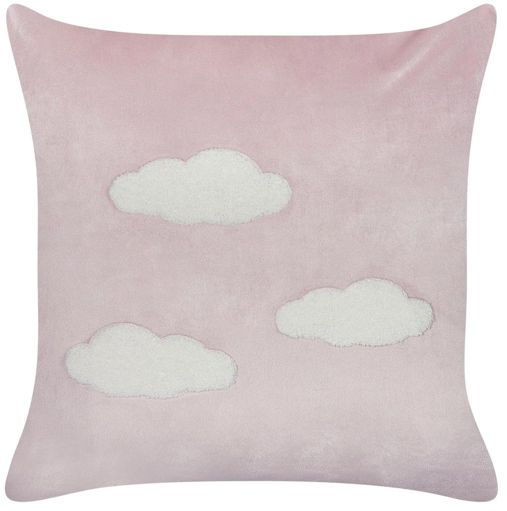 Conjunto de 2 almofadas decorativas com padrão de nuvens em veludo rosa 45 x 45 cm IPOMEA Beliani