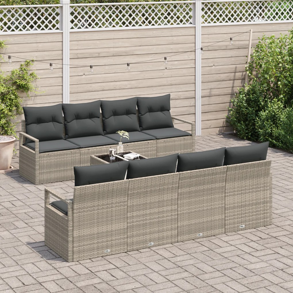 Conjunto de Sofá de Jardim vidaXL de 9 Peças com Almofadas Cinza Claro