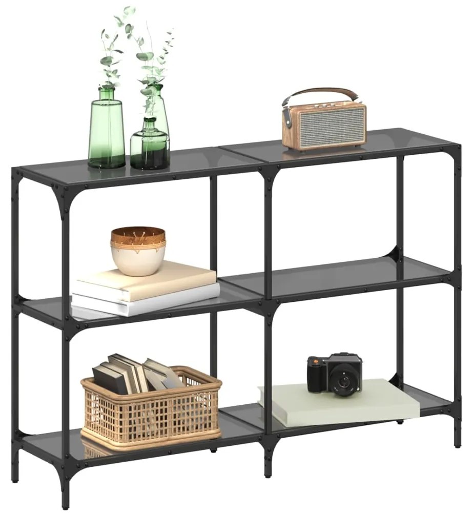 Mesa consola com tampo em vidro preto 118,5x30x81 cm aço