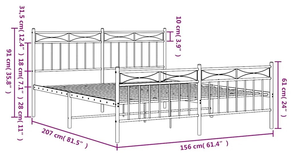 Estrutura de cama com cabeceira e pés 150x200 cm metal branco