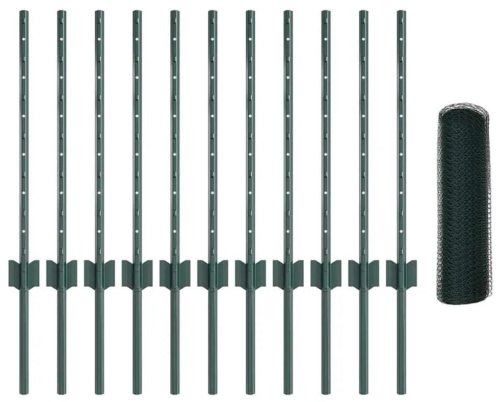 Conjunto de Cerca 2 Peças Verde Pré-revestido com PVC 25 x 0,5 m