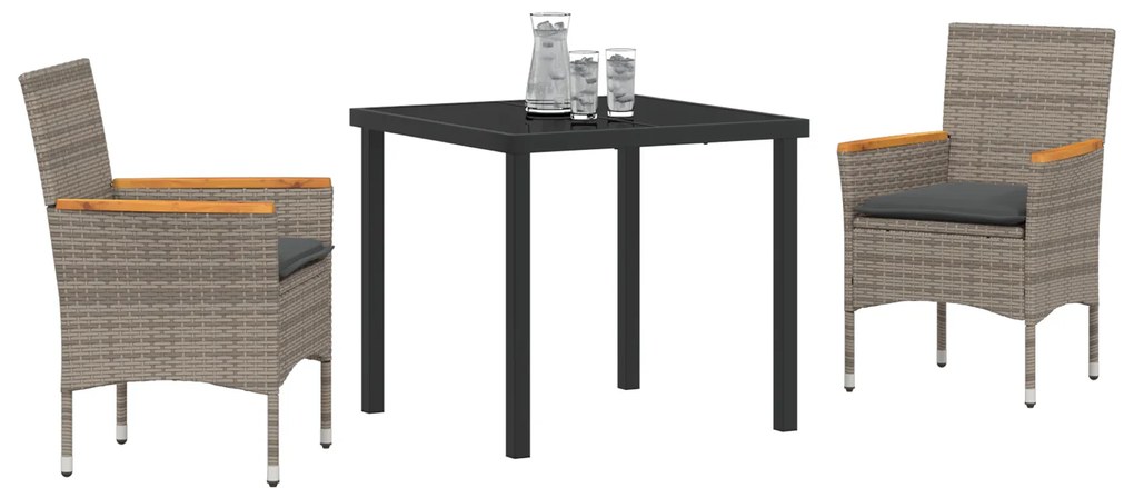 Conjunto de Jantar para Jardim vidaXL 3 Peças com Almofadas Rattan Sin