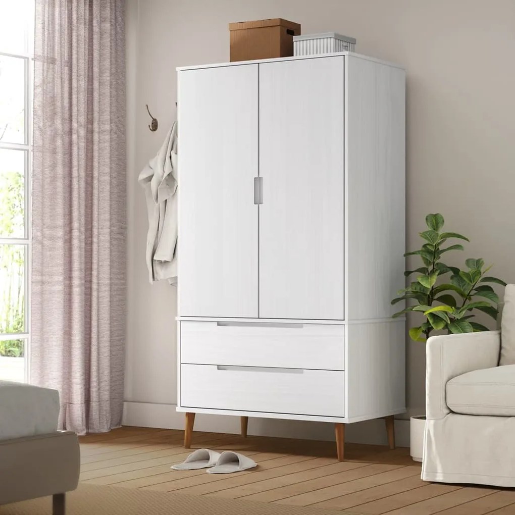 350523 vidaXL Roupeiro MOLDE 90x55x175 cm pinho maciço branco