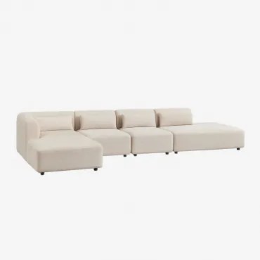 Sofá Modular Chaise Longue Canto Esquerdo De 4 Peças Com Divã Fogler Linho Veludo Bege Linho - Sklum