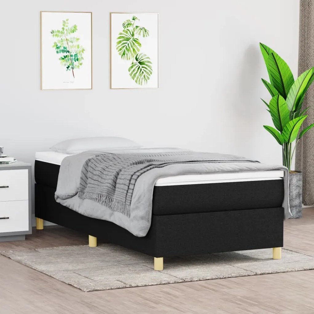 vidaXL Estrutura de cama com molas 100x200 cm tecido preto