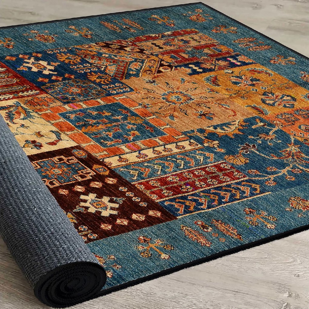 Tapete Eexfab445-Klm – Camel, Laranja, Vermelho Telha, Azul – 80x150 c