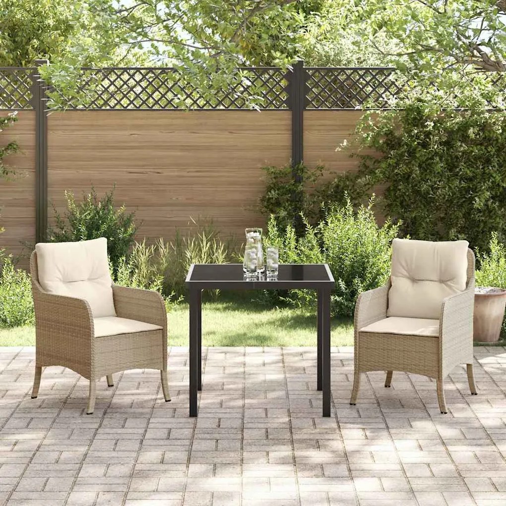 Conjunto de Jantar de Jardim de 3 Peças com Almofadas Bege Rattan PE