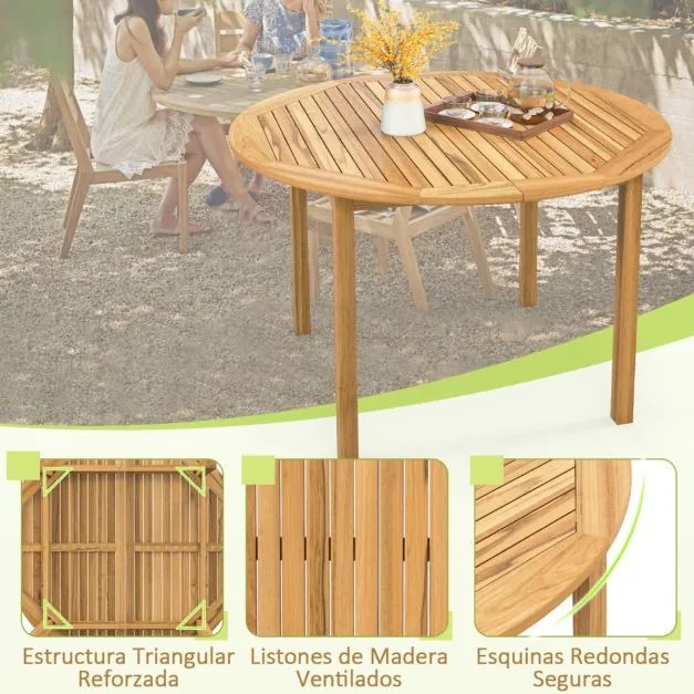 Mesa de jantar jardim redonda em madeira de acácia para 4 pessoas com orifício para guarda-sol para terraço 110 x 75 cm Natural