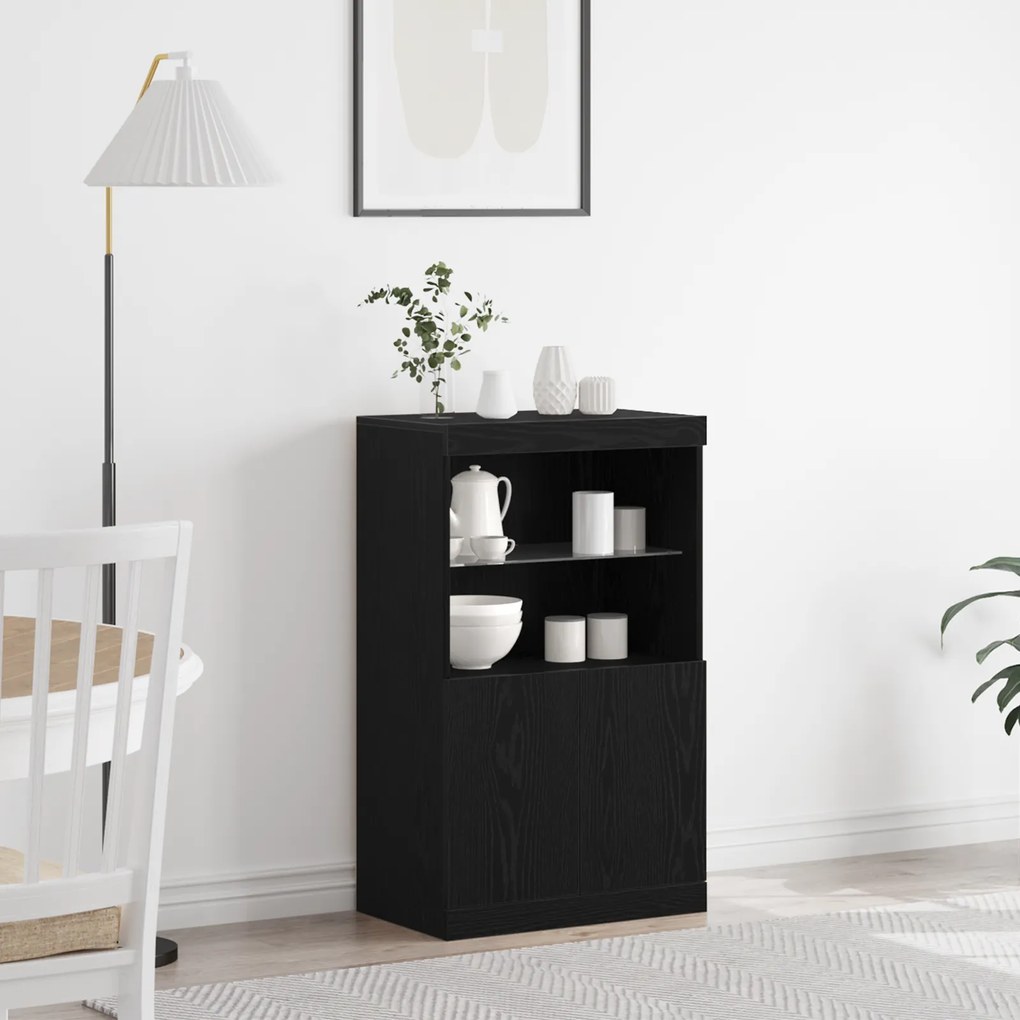 Sideboard vidaXL com luzes LED Carvalho Preto 60x37x100 cm