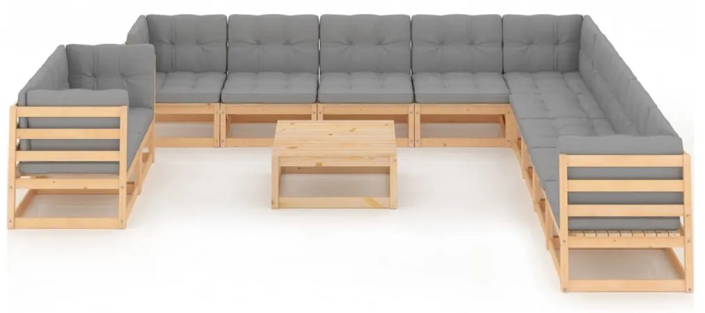 12 pcs conjunto lounge de jardim com almofadões pinho maciço