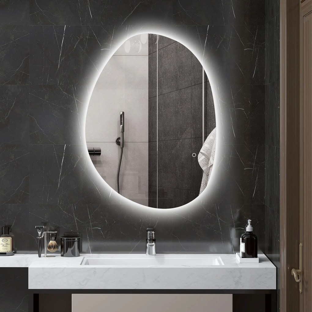 Espelho de Casa de Banho LED 3 Cores de Luz Brilho Regulável Função Anti Embaciamento Função Memória IP44 80x60 cm Prata