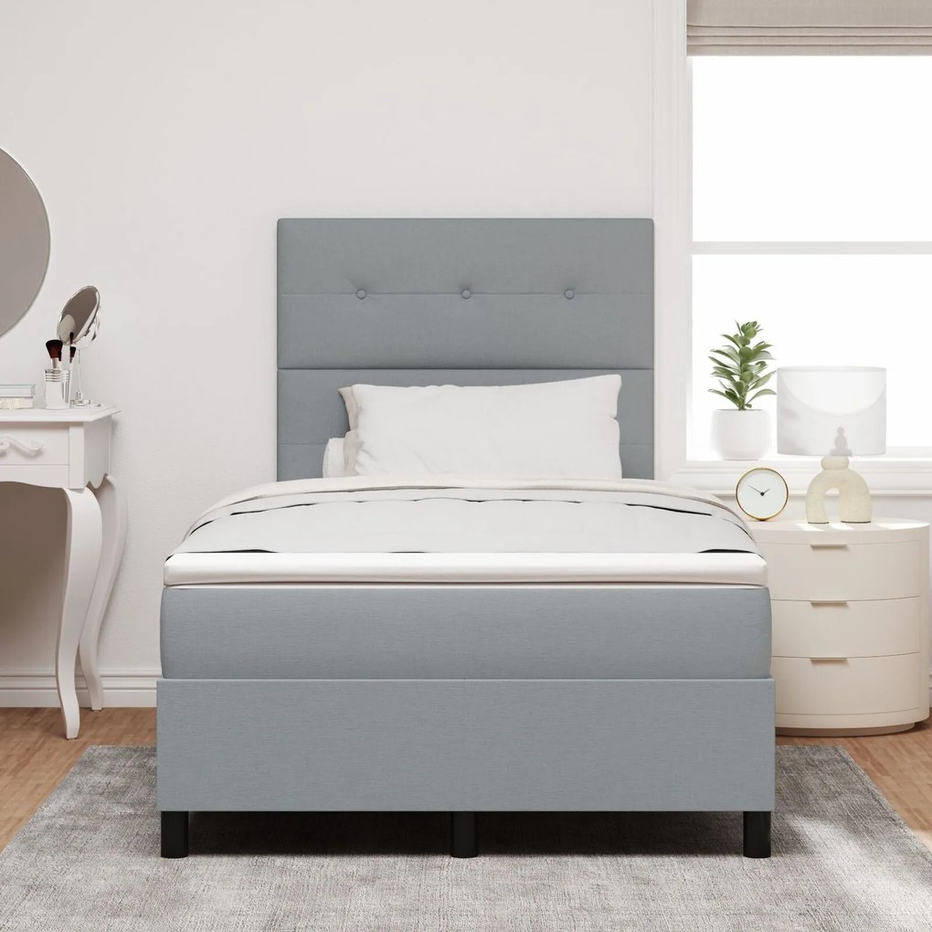 Cama Box Spring com Colchão Cinza Claro 120x200 cm Tecido