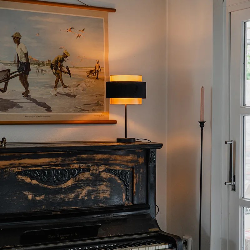 Candeeiro de mesa moderno preto com dourado - Elif