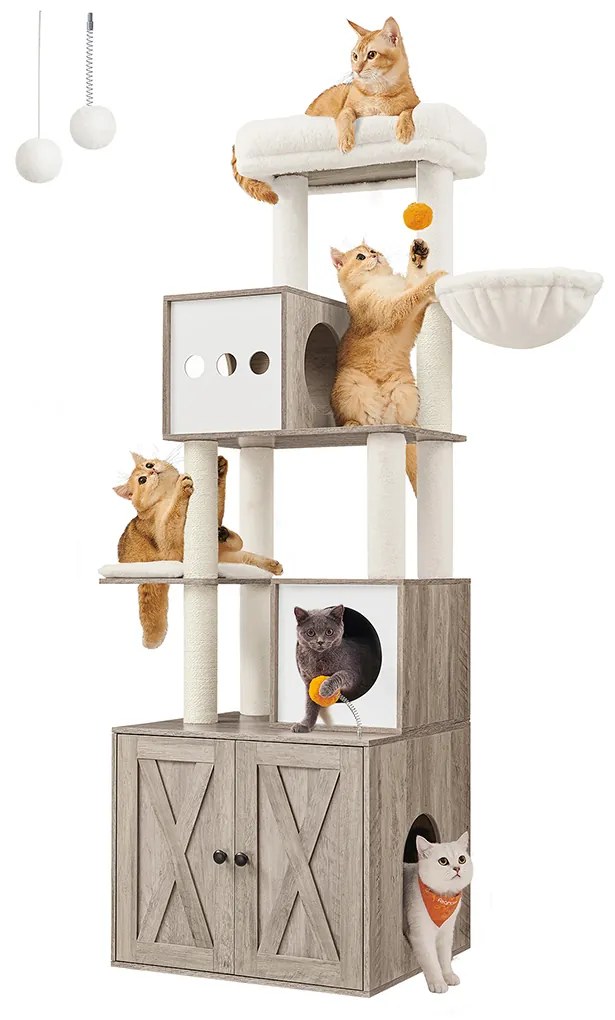 Arranhador Gatos para gatos com armário para a caixa de areia 60 x 52 x 185 cm Cinza