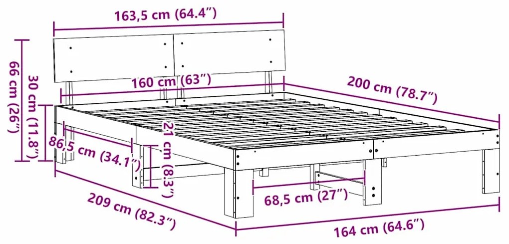 Estrado de Cama com Cabeceira Branco 160x200 cm Madeira de Pinho