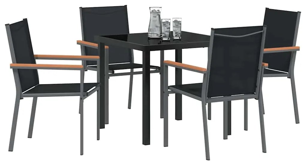 Conjunto de Jantar de Jardim com 5 peças - Preto, Textilene e Aço