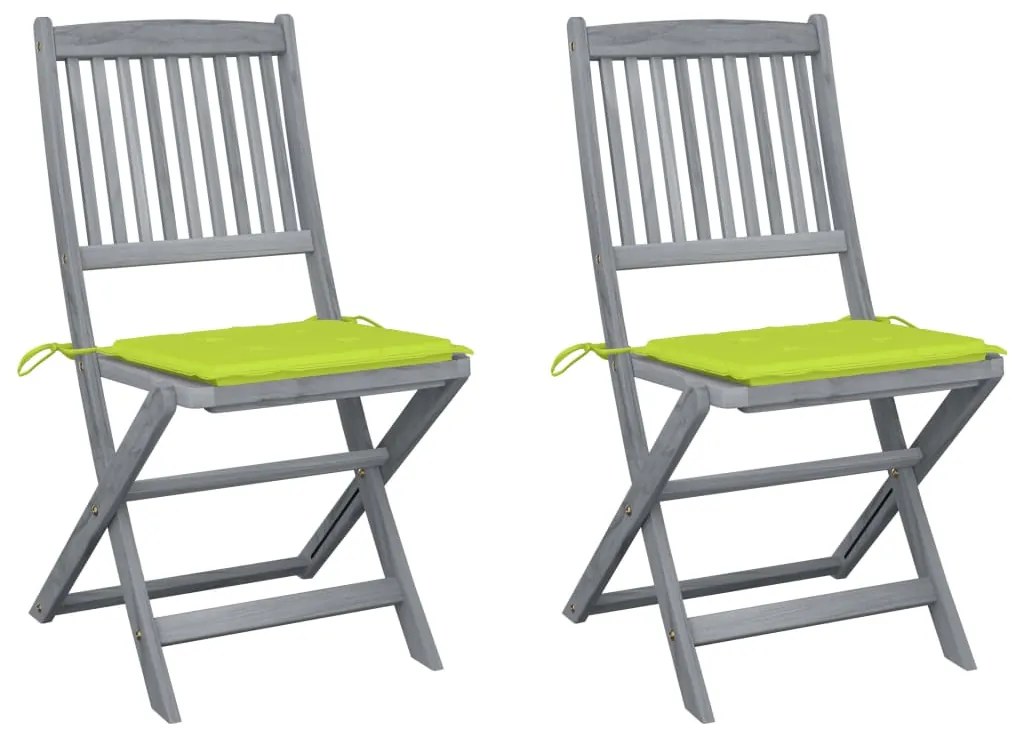 Cadeiras exterior dobráveis c/ almofadões 2 pcs acácia maciça