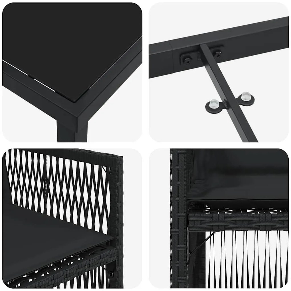 Conjunto de Jantar de Jardim de 5 Peças com Almofadas Pretas e Rattan