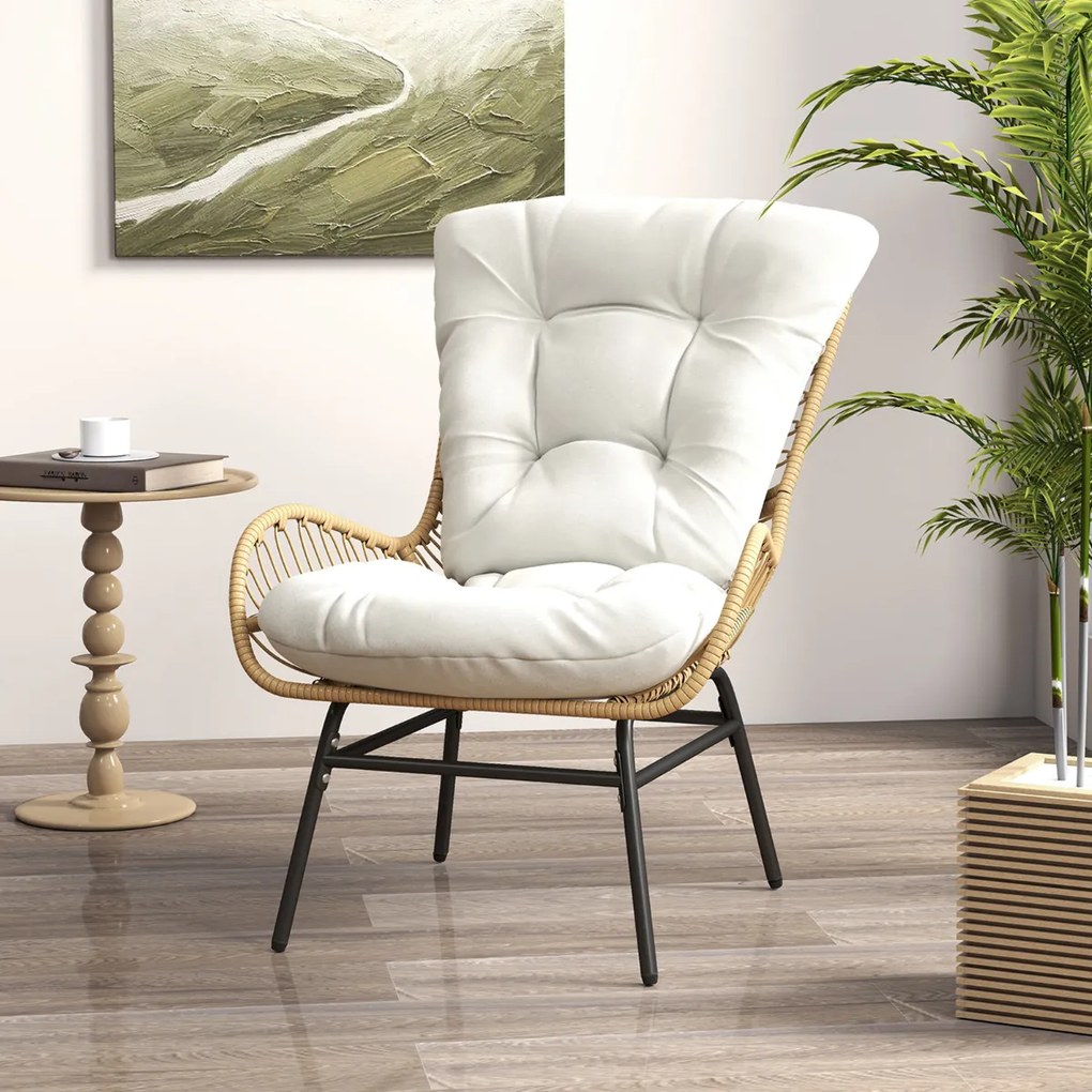 Cadeira de jardim em rattan com almofada grossa XXL Cadeira de terraço para jardim Capacidade até 180 kg Branco
