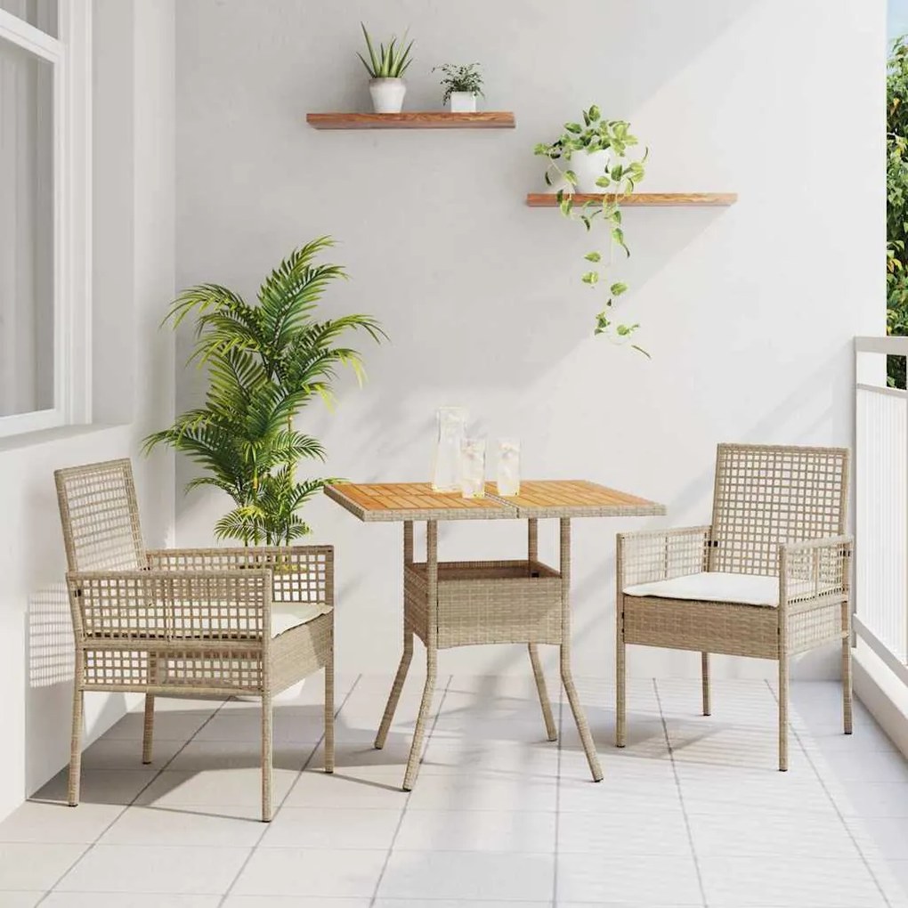 vidaXL Conjunto de Jantar para Jardim 3 pcs Bege vime PE