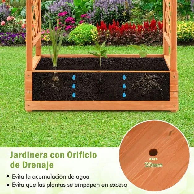 Floreira elevada com treliça para plantas em arco com orifícios de drenagem quintal jardim 100 x 44 x 113,5 cm