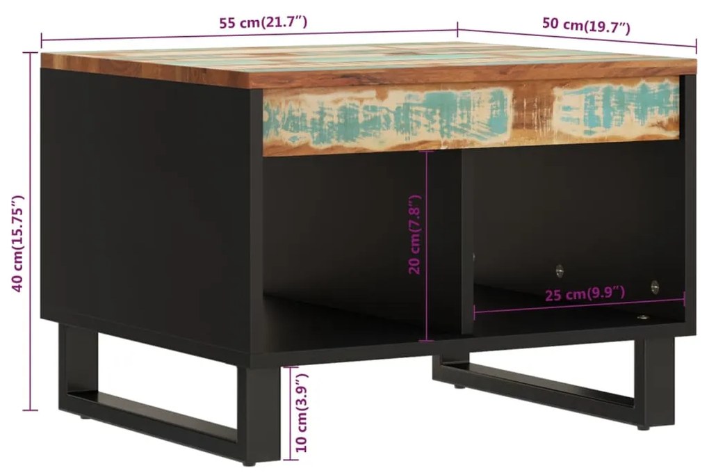 Mesa de centro 55x50x40 cm madeira recuperada maciça