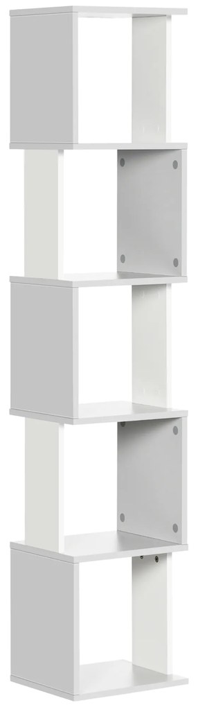 HOMCOM Estante Livros Forma S 5 Prateleiras Abertas Escritório Anti-Tombo 33x28x161cm Design Moderno Branco Cinza Claro | Aosom Portugal