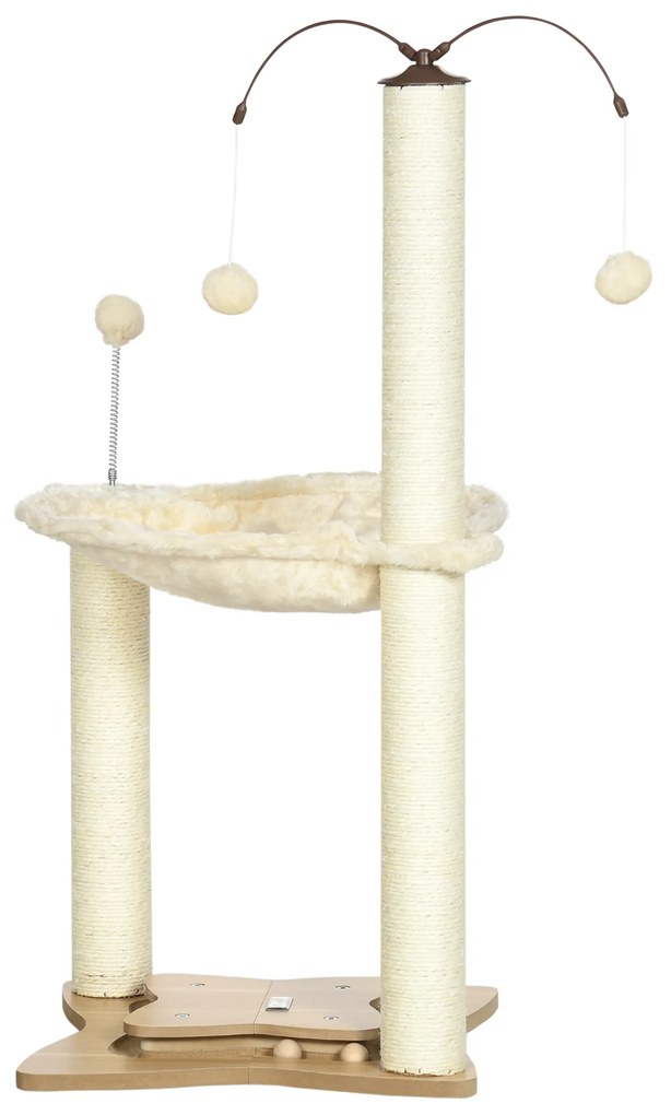 PawHut Árvore Arranhador para Gatos com Rede Postes de Sisal com Bolas Suspensas Giratórias e Múltiplos Jogos 53,5x53,5x90cm Bege