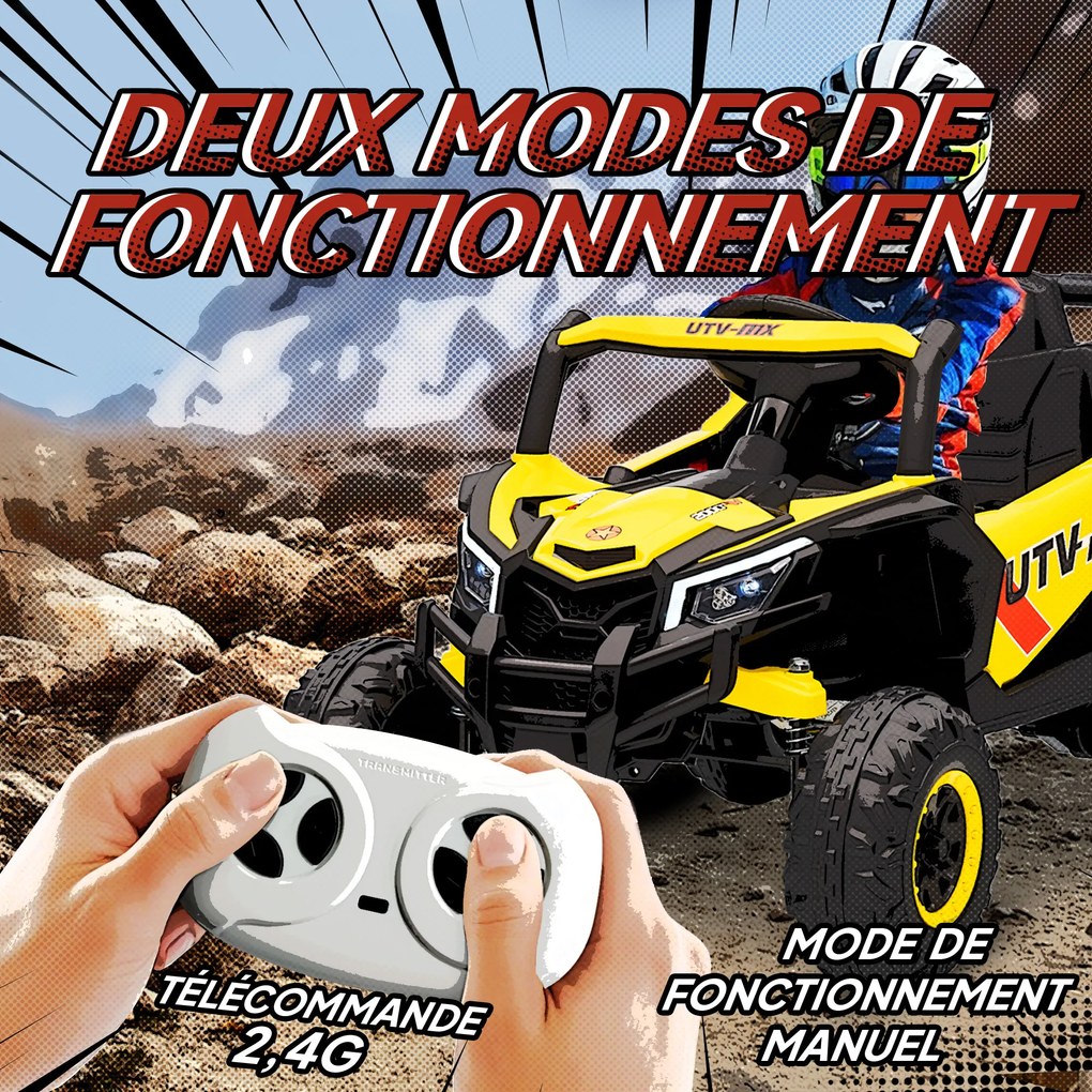 Carro elétrico infantil UTV de 12 V, buggy elétrico infantil com controlo remoto, 96 x 61 x 56 cm, amarelo