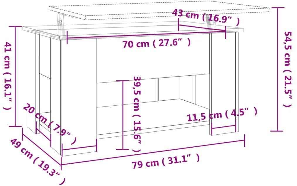 Mesa de centro 79x49x41cm derivados de madeira cinzento sonoma