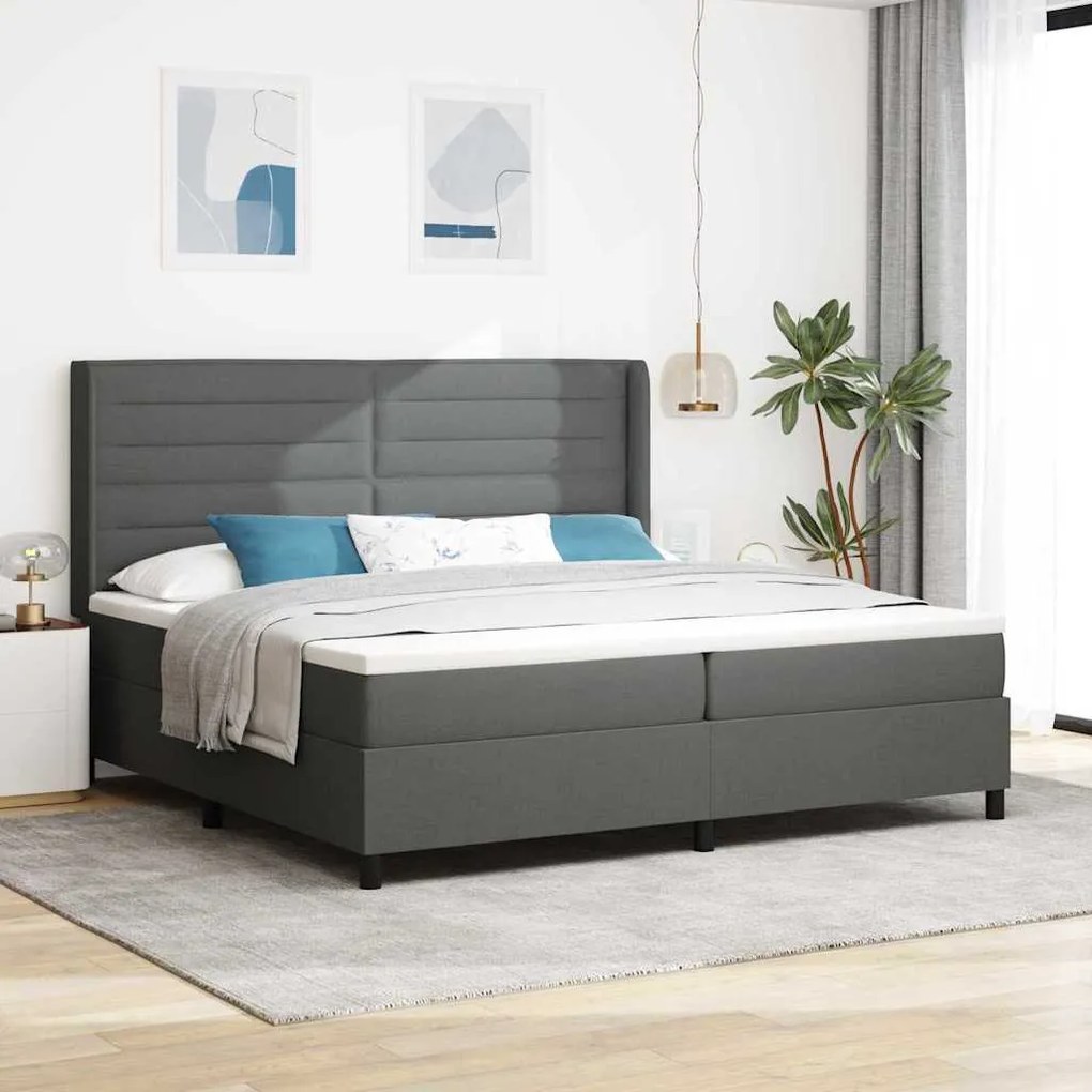vidaXL Cama Box Spring LED Cinza Escuro 200 x 200 cm tecido