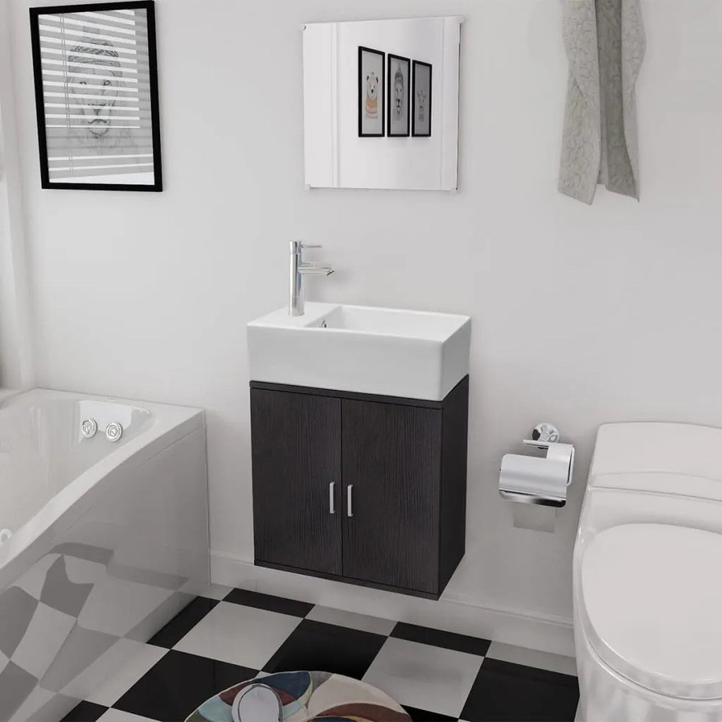 272227 vidaXL Móveis casa de banho 3 pcs e conjunto de bacia preto
