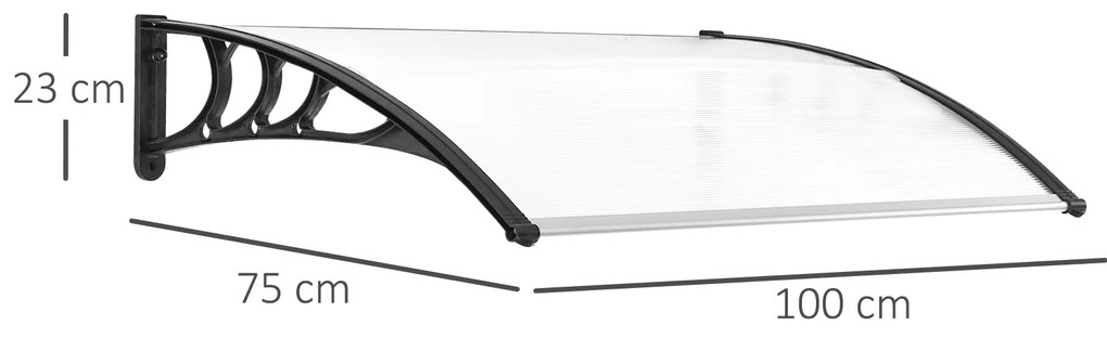 Toldo de Proteção 75x100 cm para Portas e Janelas contra Sol e Chuva com Suporte de Liga de Alumínio Transparente e Preto