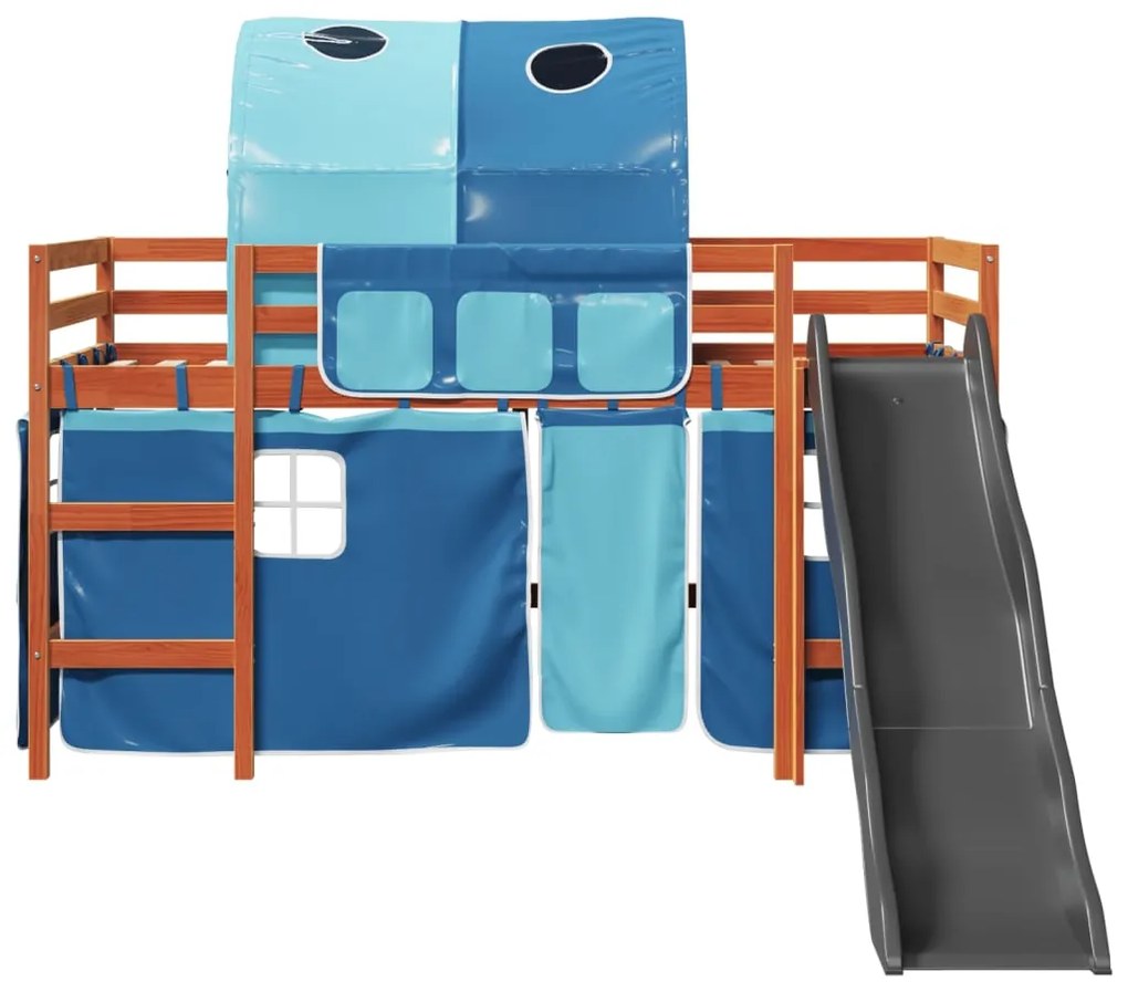 Cama alta para criança com túnel 80x200 cm pinho maciço azul