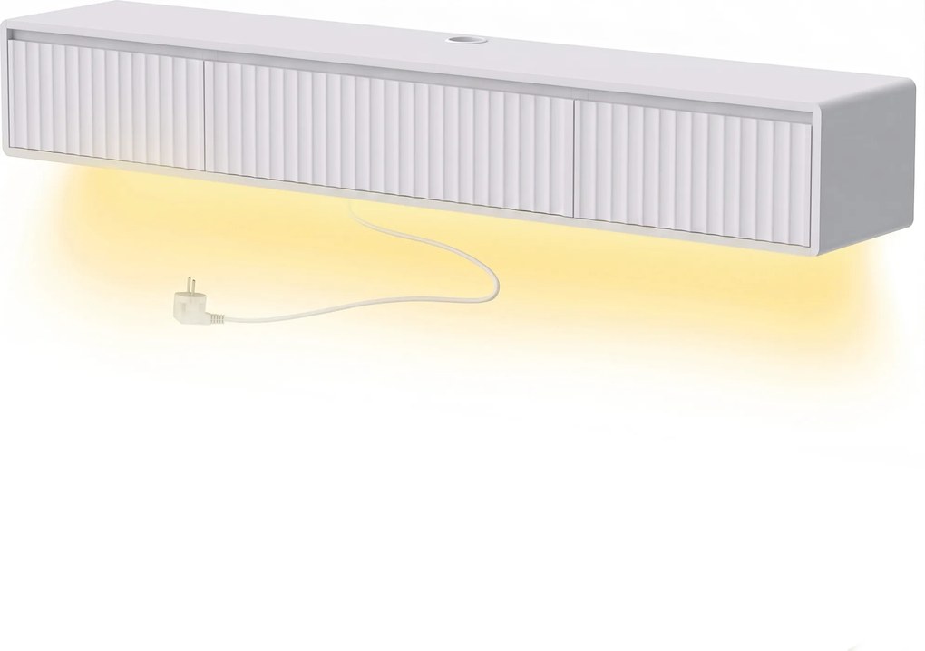 HOMCOM Móvel de TV Suspenso Flutuante 160 cm com Iluminação LED e Tomadas, Móvel para TV 183 cm, Branco | Aosom Portugal
