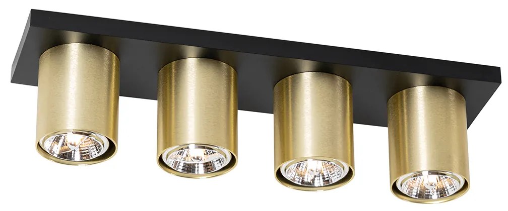 Candeeiro de teto moderno preto com dourado 4-luzes - Tubo Moderno