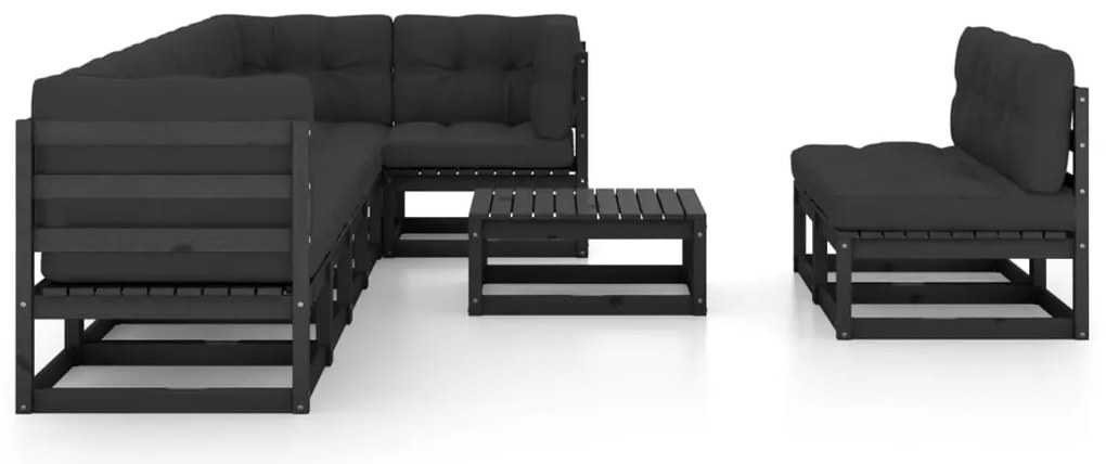 9 pcs conjunto lounge de jardim c/ almofadões pinho maciço